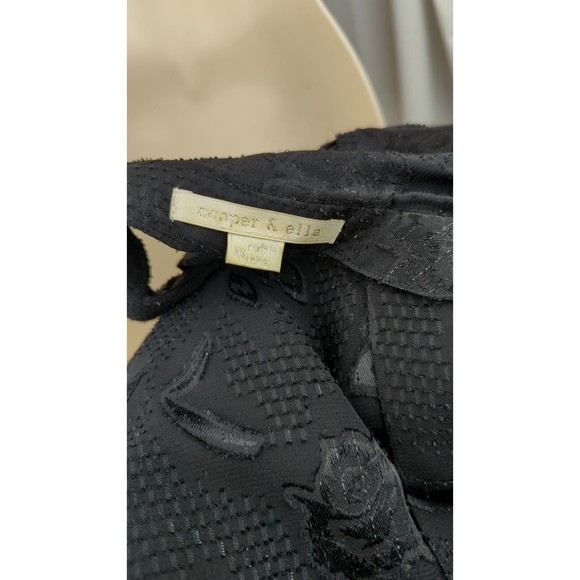 COOPER & ELLA Black Tank Top T-back Blouse Floral Metallic Chiffon Zipper XS - Picture 4 of 5